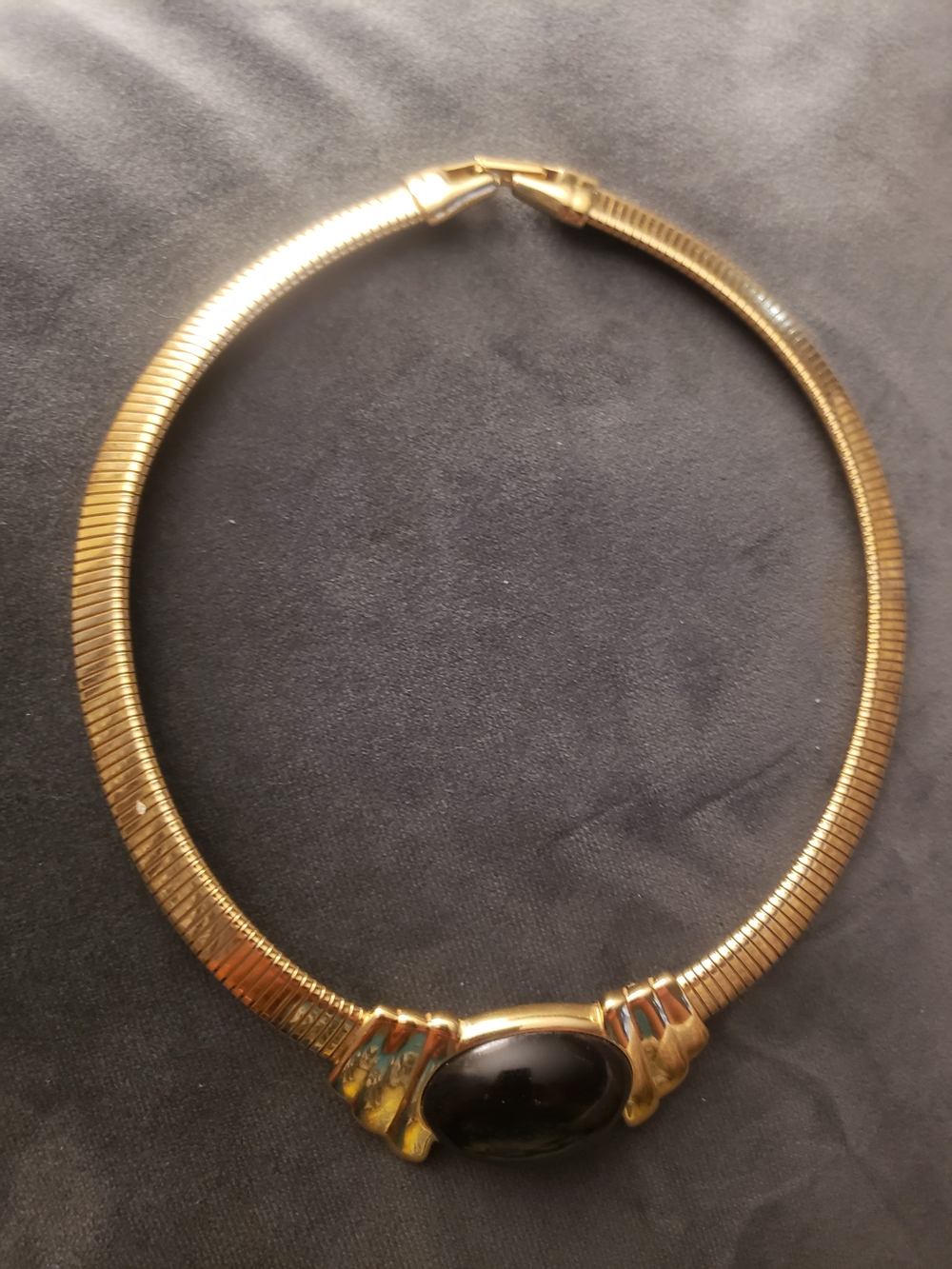 Trifari Gold-Tone Collar Necklace with Black Cabochon - Picture 2 of 5